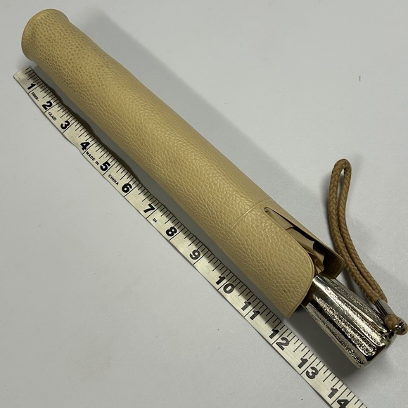 Vtg Knirps Compact Travel Umbrella with Sleeve 35" Neutral Beige Silver Handle - Picture 7 of 8